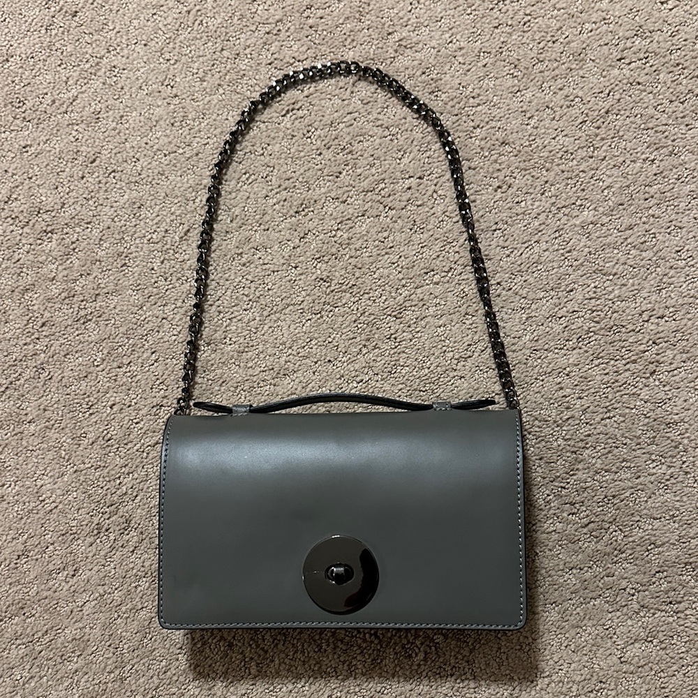 Elegant Gray Chain Shoulder Italian Leather Bag